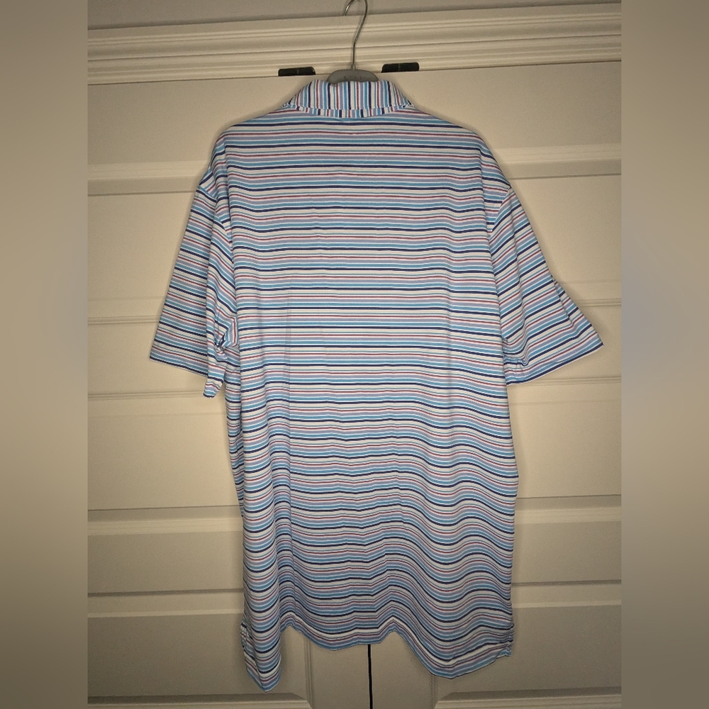 Peter Millar XL 'Summer Comfort' Polo Short Sleeve Blue Stripe - Some Pilling - Picture 2 of 16